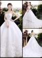 New Style Ball Gown Sweetheart Chapel Train Wedding Dresses with Appliques