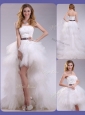 Romantic High Low Ruffles and Belt Wedding Dresses with Zipper Up