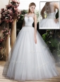 Simple A Line Scoop Wedding Dresses with Beading and Belt