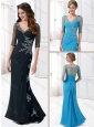 Column V Neck Half Sleeves Mother of The Bride Dress with Appliques