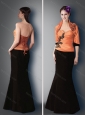 Elegant Satin Black and Orange Mother of The Groom Dress with Appliques and Jacket