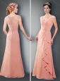 Fashionable Scoop Cap Sleeves Peach Mother of The Bride Dress with Appliques
