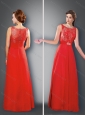 Pretty Empire Bateau Red Mother of The Groom Dress with Beading