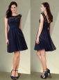 Cheap Short Cap Sleeves Bateau Lace Mother of The Bride Dress in Navy Blue
