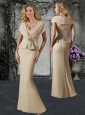 Elegant V Neck Champagne Mother of The Bride Dress with Lace
