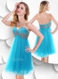 2016 Sweet Short Baby Blue Bridesmaid Dresses with Beading