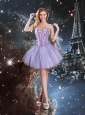 2016 Pretty Sweetheart Mini-length Beading Beautiful Prom Dresses in Lavender