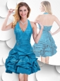 2016 Romantic Halter Top Taffeta Teal Prom Dress with Bubles