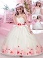 Exquisite See Through Belted and Applique Flower Girl Dress in White