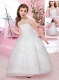 2016 Modest Scoop Ankle Length Tulle Flower Girl Dress with Appliques