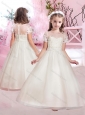 Cheap A Line Scoop Applique and Beaded Flower Girl Dress with Short Sleeves