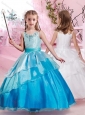New Style Scoop Organza Flower Girl Dress with Colorful Beading