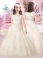 Beautiful Bateau Satin and Tulle Flower Girl Dress with Appliques