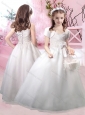 Beautiful Straps Applique and Bowknot Flower Girl Dress with Lace Up