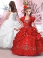 Hot Sale Straps Applique and Beaded Flower Girl Dress in Organza