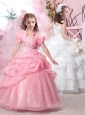 Latest Straps Ball Gown Flower Girl Dress with Beading and Pick Ups