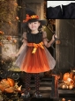 Lovely A Line Scoop Bowknot Little Girl Pageant Dress in Orange Red and Black
