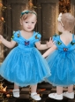 Beautiful Off the Shoulder Tea Length Little Girl Pageant Dress with Colorful Butterfly