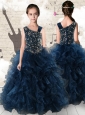 Gorgeous Navy Blue Little Girl Pageant Dresses with Beading and Ruffles
