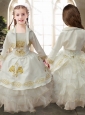 Perfect Ruffled Layers White Little Girl Pageant Dress with Gold Embroidery