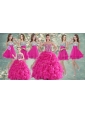 Pretty Hot Pink Beaded and Ruffled Quinceanera Dress and Short Sequined Dama Dresses and Strapless Mini Quinceanera Dress
