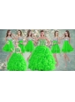 Really Puffy Spring Green Sweet 16 Dress and Sequined Short  Dama Dresses and Beaded and Ruffled Mini Quinceanera Dress