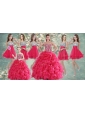 Visible Boning Coral Red Quinceanera Dress and Short Sequined Dama Dresses and Beaded and Ruffled Mini Quinceanera Dress