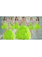 Visible Boning Yellow Green Quinceanera Gown and Sequined Short  Dama Dresses and Beaded and Ruffled Mini Quinceanera Dress
