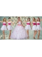 Wonderful Ruffled and Applique Quinceanera Dress and Short Beaded White Dama Dresses