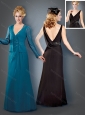 Column V Neck Backless Teal Mother of The Bride Dress with Beading