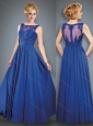 See Through Back Royal Blue Mother of The Bride Dress with Beading and Appliques