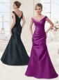 Simple Off the Shoulder Satin Eggplant Purple Evening Dress with Cap Sleeves