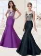 See Through Bateau Scoop Black Evening Dress with Beading and Applique