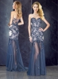 2016 Column Navy Blue Prom Dress with Appliques and Beading