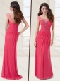 See Through Scoop Beaded Coral Red Evening Dress with Cap Sleeves