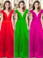 Classical Deep V Neckline Satin Prom Dress with Cap Sleeves