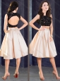 Elegant Two Piece Open Back Prom Dress in Champagne and Black