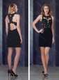 Fashionable Column Bateau Satin and Laced Prom Dress in Black