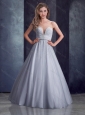 Latest See Through A Line Belted with Beading Bridesmaid Dress in Grey