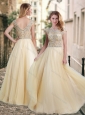 Lovely A Line Beaded Bodice Scoop Prom Dress in Champagne