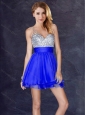 Modern Sequined A Line Short Prom Dress in Royal Blue
