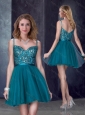 Perfect Spaghetti Straps Applique Short Prom Dress in Turquoise