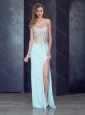 Romantic Sweetheart Light Blue Prom Dress with High Slit and Appliques