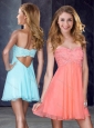 Simple Applique and Sequined Short Prom Dress in Peach
