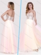 Classical Beaded Bodice Empire Baby Pink Long Prom Dress in Tulle