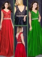 Classical Empire V Neck Beaded and Laced Prom Dress in Taffeta