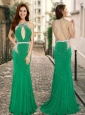Column High Neck Backless Green Homecoming Dress with Beading