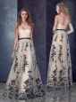 Custom Designed Empire Belted and Printed Homecoming Dress in Champagne