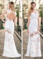 Gorgeous See Through Brush Train Laced  White Homecoming Dress with Cap Sleeves