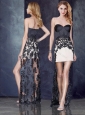 High Low Black and Champagne Homecoming Dress with Lace